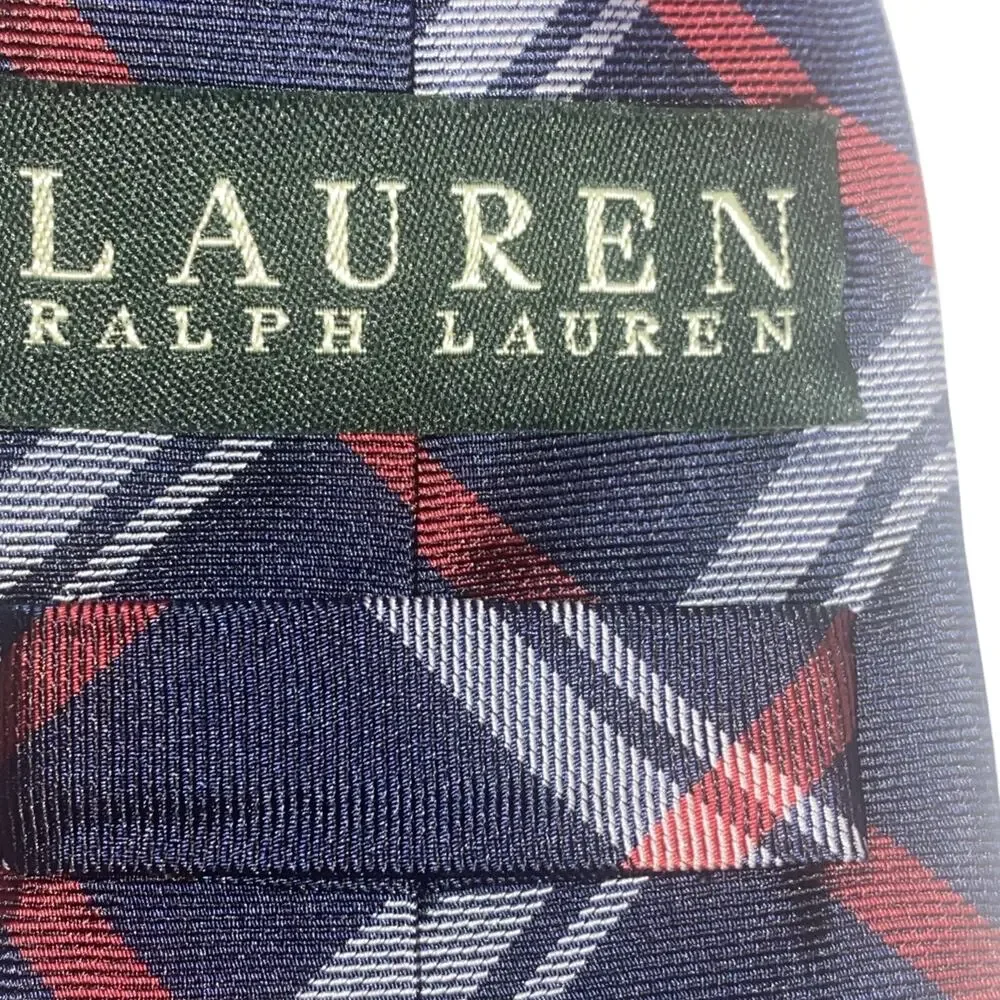 Ralph Lauren Blue Red White Plaid Black Label Tie 100% Silk 60”x3.5”